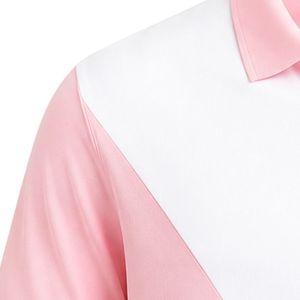 Polo à manches courtes blanc et rose à empiècements contrastants, col chemise, décontracté, uniforme, broderie personnalisée, vêtement de sport pour homme - Product Image 2