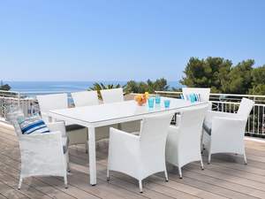 Modern 10 Seater <b>Rattan</b> Dining Table <b>Chairs</b> Set with Tempered Glass Top Waterproof & Foldable <b>for</b> Hotel Courtyard <b>Garden</b> Use - Product Image 4