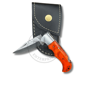 Premium Damascus EDC Folding Knife <b>Drop</b> Point Blade Wooden Handle Survival Professional Custom Pocket Knife 3-Year Warranty TARJ - Product Image 1