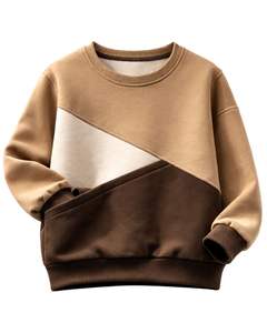 Sudadera de lana personalizada en bloques de color beige camel y marrón para mujer, de algodón y poliéster, cuello redondo, informal, para invierno. - Product Image 1