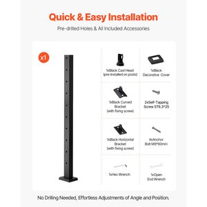 Paquete de 1 poste de barandilla de cable de acero inoxidable de 36x1x2 pulgadas para terrazas y escaleras con púas preperforadas para sistema de barandilla de cable - Product Image 4