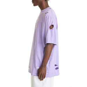 Camiseta Lavanda Oversize para Hombre, Manga Corta, Cuello Redondo, Estilo Urbano, Tejido con Estampado de Letras, 100% Algodón, Secado Rápido, Casual - Product Image 5