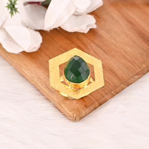 Green Tourmaline Gemstone Hydro <b>Ring</b> for Women Brass Gold Plated <b>Adjustable</b> Trendy Fashion Jewelry - Product Image 2