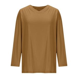 Camiseta Blusa de Poliéster para Mujer, Tallas Grandes, Casual, Tie Dye, Sólida, Manga Larga, Cuello Redondo, Antiarrugas, con Logotipo Bordado en 3D, Ajuste Holgado - Product Image 5