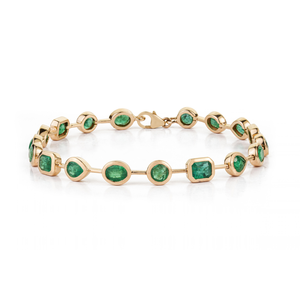 กำไลข้อมือเทนนิสทองคำแท้ 14K ประดับมรกตทรงเบเซล ดีไซน์ใหม่ล่าสุด สำหรับขายส่งประจำเดือนพฤษภาคม - Product Image 1