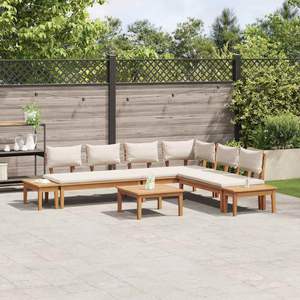 Ensemble de bancs de jardin en teck avec coussins, 6 places, mobilier d'extérieur, design contemporain, sièges de patio en bois massif - Product Image 4