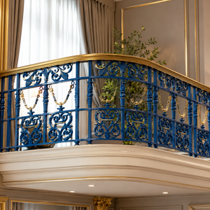 Royal Blue Gold Wrought Iron Stair <b>Railing</b> Ornate Balcony Balustrade Decorative Handrail for Villa Hotel Interior - Product Image 1