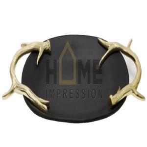 Plateau noir de qualité supérieure et poignée en bois de cerf d'or plateau de service de vaisselle plateau de service à thé et à café au prix de gros - Product Image 1
