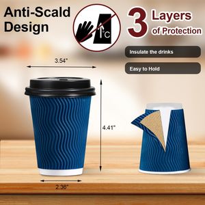 Confezione da 50 Bicchieri di Carta Usa e Getta da 350 ml con Coperchio, Isolati Termicamente, a Parete Ondulata, per Bevande Calde - Product Image 3