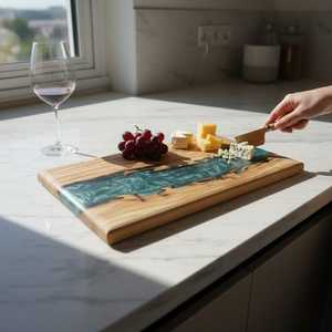 Planche à fromage moderne en bois et résine avec poignée, compatible lave-vaisselle, pour servir et couper, idéale pour la cuisine, les restaurants, les hôtels et les cafés - Product Image 3