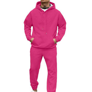 Combinaison de jogging rose unie pour homme personnalisée |   Ensemble sweat à capuche et jogging en polaire |   Survêtement streetwear |   Vêtements en gros - Product Image 2