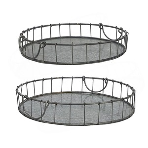 Round Metal Decorative Trays with <b>Wire</b> Frame Rustic Design 2Pcs <b>for</b> Home Storage and Display <b>for</b> Home decor - Product Image 2