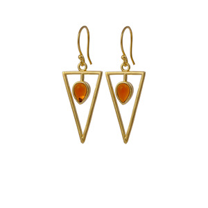 Boucles d'oreilles pendantes en forme de flèche en grenat Hessonite - Plaqué or 18 carats - Triangle élégant - Bijoux faits à la main anti-ternissement - Cadeau pour elle - Product Image 1