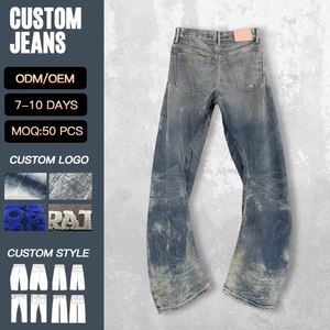 Pantalones Vaqueros YUCE Personalizados de Alta Calidad con Lavado a la Piedra, Estilo Vintage, Tejido con Efecto Sucio, Color Desgastado, Corte Recto para Hombre - Product Image 2