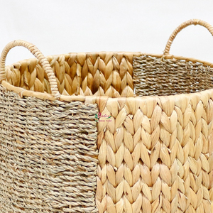 Eco-Friendly Handmade Water Hyacinth <b>Storage</b> Baskets Mix Shape Handle <b>Stackable</b> Multi-Purpose Rustic Style Organizing <b>Containers</b> - Product Image 2