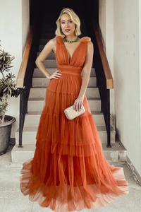 Vestido de Gala Romántico Vintage de Gasa con Falda Voluminosa, Cola Capilla, Decoración de Cristales y Tela Ecológica, Largo hasta el Suelo - Product Image 5