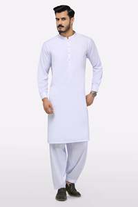 Conjunto de Kurta y Pijama de Algodón Blanco para Hombre, Corte Regular, Largo hasta la Rodilla, Estilo Tradicional Informal de India y Pakistán, Disponible al por Mayor - Product Image 4