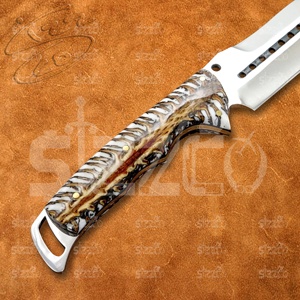 Couteau de chasse et de camping artisanal sur mesure, lame Drop Point, manche en forme de cône de pin, acier D2, couteau utilitaire OEM EDC avec étui en cuir - Product Image 5
