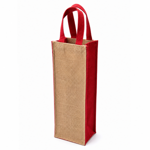 Jute Wine <b>Bottle</b> Gift <b>Bag</b> Natural Red Two Tone Carrier with Handles Custom Logo Christmas Packaging Wholesale OEM Private Label - Product Image 3