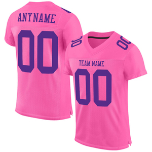 เสื้อฟุตบอลสีชมพู ผ้าตาข่ายสีม่วง เสื้อฟุตบอลลายทางแบบสั่งทำพิเศษ เสื้อและเสื้อทีมสำหรับนักกีฬา ชุดยูนิฟอร์มทีม แบบซับลิเมชั่น - Product Image 1