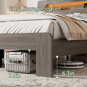 Letto matrimoniale in legno stile giapponese con contenitore e testiera illuminata a LED (2 USB, silenzioso, non richiede rete a molle) - Product Image 6