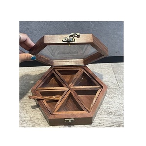 Handmade Wooden Masala Box Kitchen Spice Storage Container with Lid for Herbs Seasonings Salt <b>Pepper</b> Tea and Dry Fruits - Product Image 5
