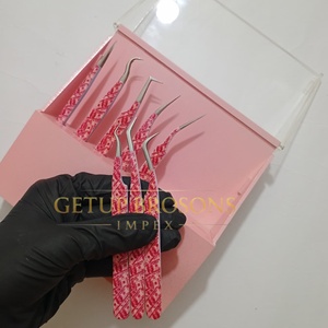 Ensemble de pinces à épiler pour extensions de cils GETUP BROSONS IMPEX de haute qualité, en acier inoxydable recouvert de papier rose, antistatiques, à pointe lisse - Product Image 6