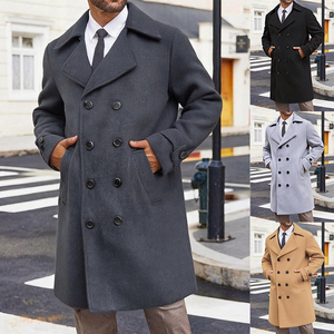 Abrigo de lana beige para hombre, de doble botonadura, con cuello de solapa largo, abrigo cálido de invierno - Product Image 5