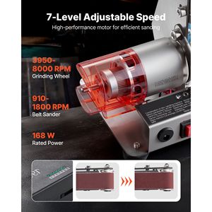 Mini Levigatrice a Nastro a 7 Velocità Regolabili 3-in-1 Avanti/Indietro, Nastro Abrasivo 13''x1.2'', Mola Lucidante 2.75'', Levigatrici a Nastro - Product Image 3
