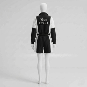 Ensemble de survêtement sportif personnalisé pour femme, color block, fermeture éclair frontale, logo imprimé, respirant, polyester, short, manches longues, style printemps - Product Image 2