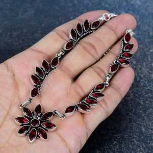 Élégant pendentif vintage en grenat rouge avec serti clos, en argent sterling 925, chaîne ajustable, fait main, cadeau de bijoux de fiançailles - Product Image 5