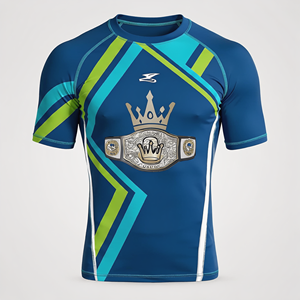 King Of The Rings Boxing <b>Compression</b> <b>Shirt</b> <b>Men</b> Short Sleeve Blue Green Quick Dry Sublimation Print Rash Guard - Product Image 1