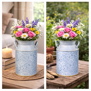 Maceta de Metal Galvanizado Estilo Rústico Vintage, Florero Retro Antiguo, Soporte para Plantas de Granja - Product Image 3