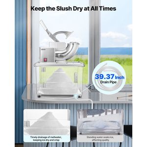 Macchina Elettrica Commerciale per Ghiaccio Tritato 661LBS/H, 350W, in Acciaio Inossidabile, Tritaghiaccio a 4 Lame, 2000 Giri/min - Product Image 4