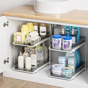 Organizzatori impilabili a 2 livelli per lavabo, contenitori multiuso per dispensa da cucina e armadietto estraibile per medicinali - Product Image 5