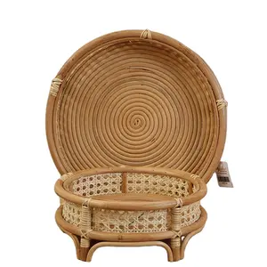 Hand gewebter Aufbewahrung skorb im nordischen Stil, hand gefertigter vietnam esi scher Rattan korb, Rattan tablett für die Heim dekoration