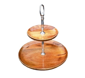 แท่นวางเค้กทรงกลมทำจากไม้และโลหะสีน้ำตาล2ชั้นทำด้วยมือดอกไม้โรแมนติกสั่งทำได้สินค้ามาใหม่ - Product Image 1