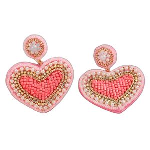 Gleaming Love Boho-Pendientes de gota de acero inoxidable de estilo elegante hechos a mano con cuentas de corazón cuelgan lentejuelas brillantes para San Valentín - Product Image 1