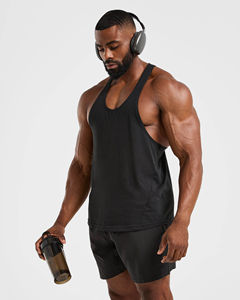 Débardeur de sport pour hommes personnalisé avec logo, idéal pour la gym, la course et la compression – Modèle Stringer - Product Image 4
