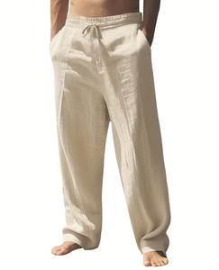 Pantalones de Corte Holgado para Playa, Oficina, Fiestas, Lavables a Máquina, Atuendo Casual Formal, Material: Lino, Ropa Elegante para Hombre - Product Image 1