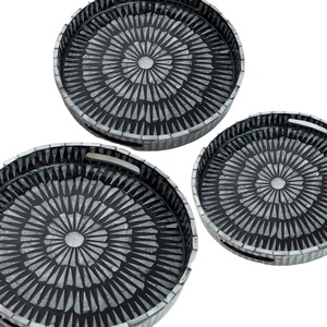 <b>Black</b> Mother of Pearl Inlay Tray, <b>Round</b> Decorative Serving Tray, Luxury <b>Coffee</b> <b>Table</b> Decor, Handmade by blossom craft - Product Image 2