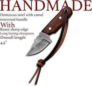 Cuchillo de Caza de Acero de Damasco Personalizable de Alta Calidad 2025, Hoja Fija de Espiga Completa Forjada a Mano, Afilado como una Navaja para Desollar, OEM - Product Image 4