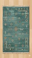 Tapis d'intérieur classique marocain bleu sarcelle en laine nouée à la main, motif floral, pour salon, avec franges et pompons