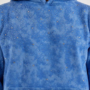 Sweat-shirts à strass, fabrication OEM, sweat-shirt en molleton de coton avec design en pierres brillantes, personnalisation de la marque disponible - Product Image 2