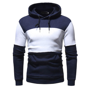 Sweat-shirt à capuche pour homme, coupe classique, décontracté, en tricot, avec blocs de couleur, 100% coton molletonné, blanc, bleu marine, manches longues - Product Image 2