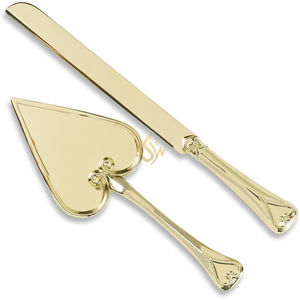Ensemble de service pour gâteau de mariage, couteau à gâteau et spatule, pour réceptions, ensemble de découpe de gâteau, forme de cœur, plaqué or - Product Image 3