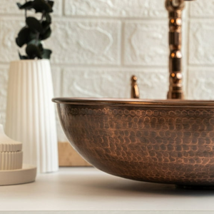 Handmade Hammered Copper Vessel Sink Luxury <b>Round</b> Bathroom Wash <b>Basin</b> for Countertop Vanity Installation - Product Image 2
