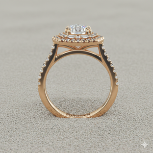 Bague de fiançailles octogonale avec halo de diamants doubles ronds et baguette - Product Image 6