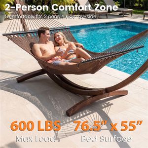 Hamaca Doble de Poliéster para 2 Personas, Estilo Caribeño, Capacidad de Peso de 600 lb, Barras Separadoras de Hierro para Patio y Jardín, Color Marrón, Hoteles - Product Image 6