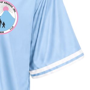 Camiseta de Béisbol Azul Claro para Mujer, con Botones al Frente, Parche Bordado, Manga Corta, Cuello en V, Ribete Blanco, Ropa Deportiva Informal de Equipo - Product Image 4